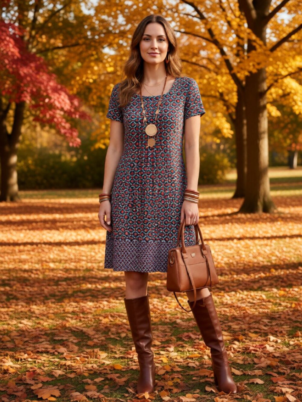 Women's Light Blue & Orange Pleated Dress in Small